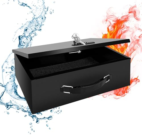YIYITOOLS Scatola con serratura a prova di fuoco con chiave e serratura a combinazione, cassetta per documenti antincendio, portatile, impermeabile, sicura per casa, ufficio, viaggi, conservazione