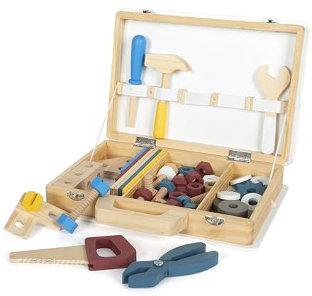 small foot Werkzeugkoffer „Workshop“, mit Werkzeug und Zubehör aus Holz, für Kinder ab 3 Jahren, 12556