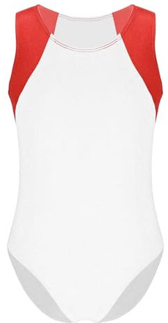 Hedmy Kinder Ballettanzug Ballett Trikot Body Turnanzug Ballettkleidung Tanzen Gymnastik Trikot Leotard für Jungen Rot-Weiss 146-152