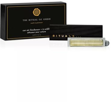 RITUALS Ambientador de Coche en The Ritual of Oudh – Perfume de Coche de Lujo de la Private Collection – Se Ajusta a Todos los Coches con Soporte de Madera Reutilizable – 2 x 3g