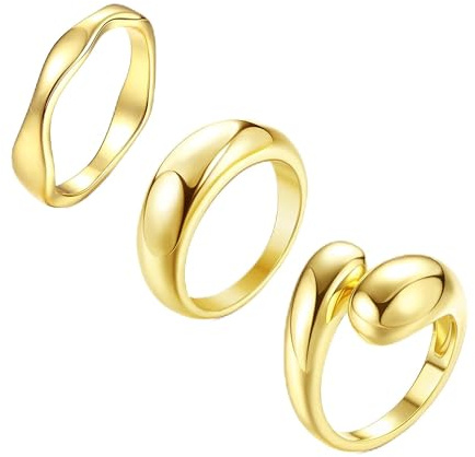 Dochais 3 Piezas De Anillos Oro Para Mujeres, Conjunto Anillo Oro 14 Quilates, Anillos Argent Adjustables Dedo Simple Banda Anillo Argent Abiertos Para Miñas Tamaño De 12 a 20