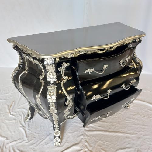 Kunibert Louises Royal antique Louis XIV. Meuble de style baroque et rococo, buffet, couleur : noir avec argent, largeur : 115 cm