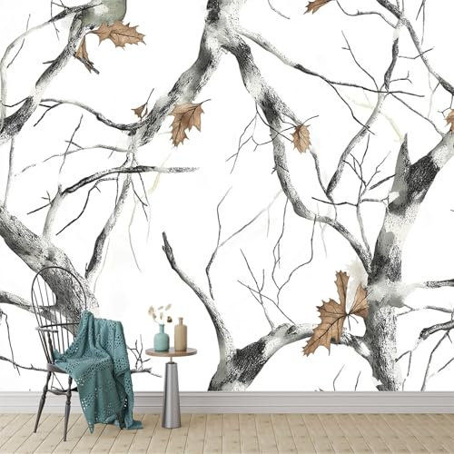 Papel Pintado Ramas y hojas de camuflaje Fotomurales tejido no tejido de Pared decorativos Gris Papel pintado fotográfico Mural Papel pintado Corrector 250 x 175 cm