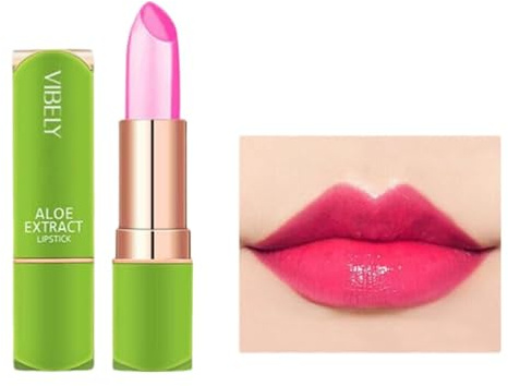 Aloe Vera Color Changing Lipstick, Long Lasting Moisturizing Jelly Lip Balm, Magic Temperature Color Change Lip Gloss with Aloe Extract, Hydrating Lip Plumper, Lip Care Makeup Essential - Fuchsia