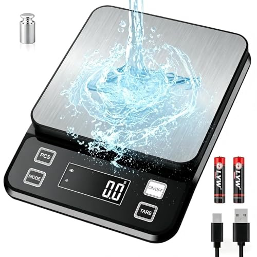 [IPX67 & Rechargeable] Balance de Cuisine Entièrement Étanche, Diyife 10kg 0.1g Balance Alimentaire Précision, 10 Unités Et Fonctions de Tare, PCS, Écran LCD Rétroéclairé, AUTO-OFF, Batteries & Usb-C