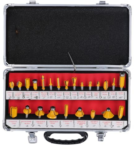 Set di frese per fresatura, 24 pezzi, gambo 8 mm, kit di frese per lavorazione del legno, lega di acciaio al tungsteno professionale, rifilatura, scanalatura, smussatura,