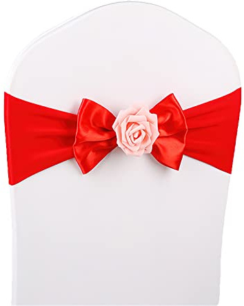 Stolsöverdrag, Stolsbågar i satinspandex med rosenkula i flerfärgat paket med 10/20/50/100 st(Red,50PCS)