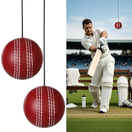 Teyva Daily 3 Pcs Cricket Hanging Ball PU Cricket Practice Ball with Cord for Outdoor Indoor Practice Hand Eye Coordination Easy to Hang Enhances Batting Skills Family Fun Honing Skills