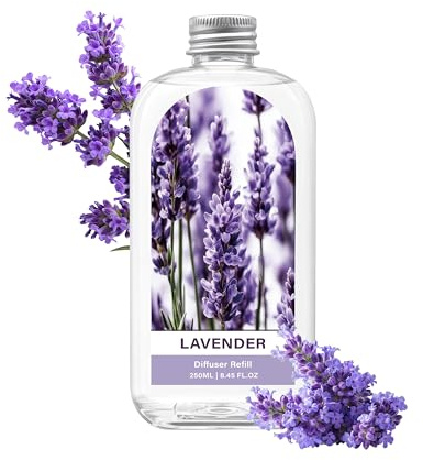 FloraVigo Profumo per ambienti di ricarica lavanda, liquido diffusore da 250 ml, compatibile con diversi diffusori, profumo di lunga durata, adatto per soggiorno, camera da letto, bagno e altri