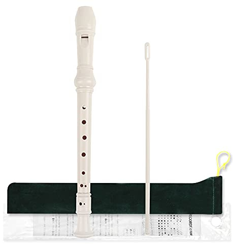 Mr.Power Soprano Recorder ABS Plastic Recorders German Style C Key with Cleaning Rod, Thumb Rest, Fingering Chart, Case Bag (White)