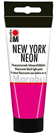 Marabu 12660050334 New York Neon, Neon Pink Neon Colour, 100 ml, Suitable for Blacklight, Water-based, Lightfast, Weatherproof, Quick-Drying, for Brushing and Dotting on Absorbent Surfaces