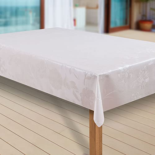 laro Wachstuch-Tischdecke Abwaschbar Garten-Tischdecke Wachstischdecke PVC Plastik-Tischdecken Eckig Meterware Wasserabweisend Abwischbar GAE, Muster:Dhalia Creme, Größe:100x140 cm