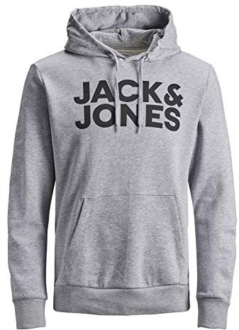 JACK & JONES Herren Hoodie Kapuzensweatshirt JJ Ecorp Logo Sweat Hood, Farbe:Grau, Artikel:- Light Grey Melange, Größe:M
