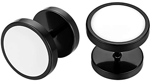 Flongo Männer Ohrstecker Knopf Frauen Ohrringe, 10mm Gestüt Stecker Ohrringe Tunnel Illusion verjüngt Cheater Faux Fakeplugs Weiß Schwarz Blau Rose Gold Herren, Damen Ohrschmuck