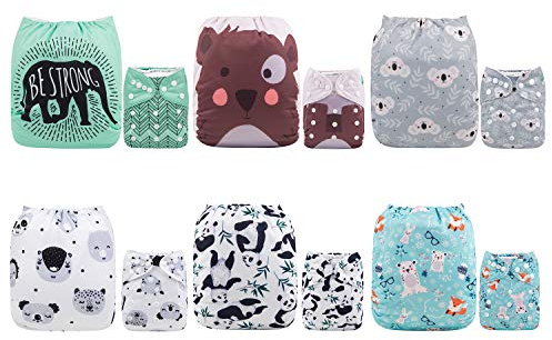 ALVABABY-Windeln, wiederverwendbar, waschbar, 6 Windeln + 12 Einlagen 6DM16-DE