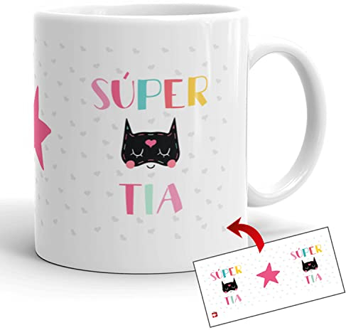 Kembilove Taza la mejor Tía del mundo – Taza con Mensaje Eres una Super Tía – Regalo hermana original – Regalos originales para cuñados – Tazas Originales para Familiares