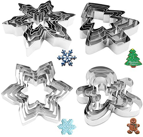 Abnaok Ausstecher Set, 20 Stück Ausstecher Ausstechformen Weihnachten, Ausstechformen Edelstahl Ausstecherle, Ausstechform Fondant Ausstechformen,Lebkuchenmann Stern Schneeflocke Tannenbaum