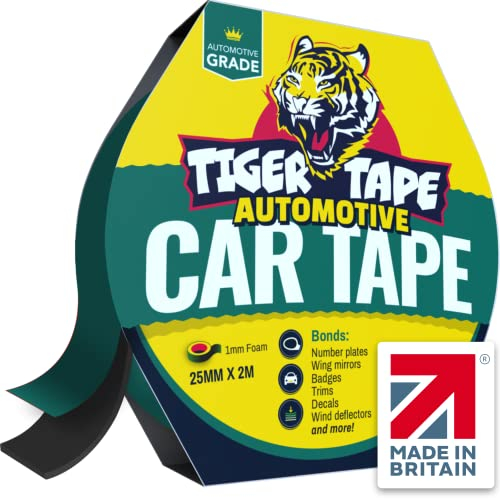 Tiger Tape® UK Made. Car Number Plate Tape | Heavy Duty Automotive Mounting Adhesive | No Drilling Required | Perfect for License Reg Plates, Wing Mirrors, Trims, Decals & Badges (14 Strips)