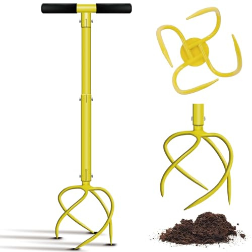 Evcitn Motozappa manuale, coltivatore manuale regolabile in altezza, coltivatore ad artiglio da giardino resistente con manico lungo - Ripper, aeratore per prato, disperdente Soli, Areator allentare