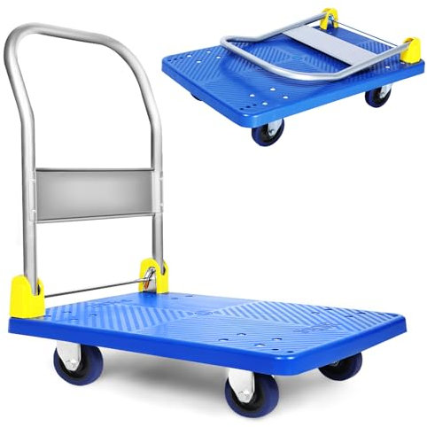 YSSOA Camión de Plataforma con Capacidad de Peso de 800 Libras y Ruedas giratorias de 360 Grados, Carro de Mano Plegable para Carga y Almacenamiento, Azul
