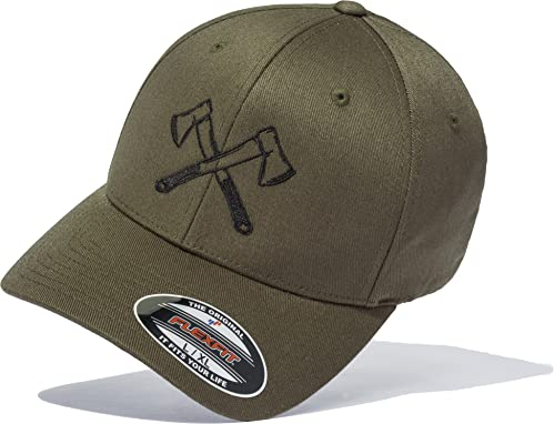 Baddery Casquette Flexfit : hache - Casquette de baseball d'extérieur pour homme et femme rétro - Casquette de chasseur hache, Vert olive, L