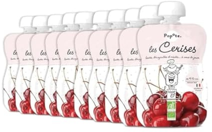 POPOTE - Purée Cerises avec Pomme Bio - Dès 4/6 Mois - Recette 100% Fruits Sans Sucres Ajoutés - Texture Adaptée Aux Bébés - Idéal Pour Diversification Alimentaire - Format Pratique - Pack 10 x 120 g