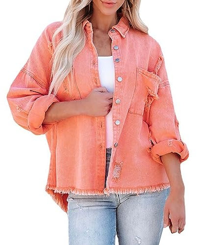 Übergangsjacke Damen Herbst Damen Herbst und Winter neuer lässiger einfarbiger, lockerer Kapuzenmantel mit perforiertem Bluse Lieblingsstück Damen (Orange, XL)