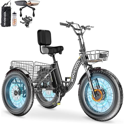 MOONCOOL 1000W 4 Fat Tire Electric Tricycle for Adults, 48V 14.5Ah All-Terrain Aluminum 20 E-Trike, Front Suspension, 7-Speed, 400lbs Max Payload