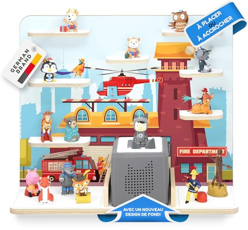 stadtecken Holzregal für Musikbox I Geeignet für die Toniebox und ca. 50 Tonies I Perfekte Tonie Aufbewahrung im Kinderzimmer I Zum Aufstellen oder Aufhängen (Feuerwehr, Groß)