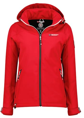 Geographical Norway takeni lady Veste Softshell Capuche Femme Impermeable Outdoor - Blouson Coupe Vent Resistant - Activites En Exterieur Randonnee Ski Automne Hiver Printemps (Rouge L)