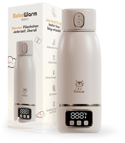 BEBELUX Babyflaschenwärmer – Elektrischer Babymilchwärmer für unterwegs | 36W USB-C Schnellladen | BPA-frei | Perfekte Temperaturregelung | Keimfrei & Auslaufsicher |Langanhaltender Akku (Beige)