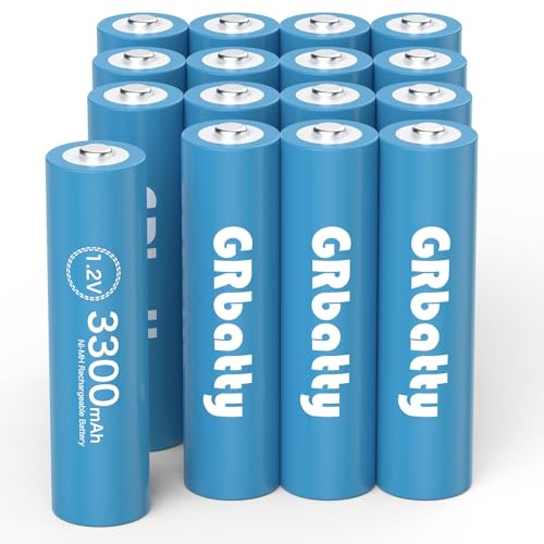 GRbatty Batterie Ricaricabili AA 1.2V NiMH 3300mAh ad Alta Capacità,Pile Ricaricabili AA 1200 Cicli Confezione da 16