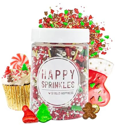Happy Sprinkles Père Noël Favourite 90 g – Mélange de pépites de chocolat à décorer – Décoration de gâteau de Noël comestible – Convient pour biscuits et gâteaux