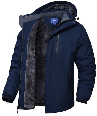 Zoofly Winterjacke Für Herren Winddicht Skijacke Warme Fleece-Futter Snowboardjacke Outdoorjacke softshelljacke Mann Wandern Dunkelblau-L