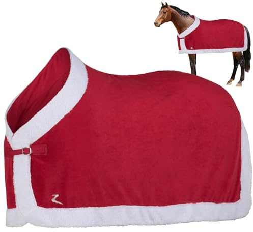 Hperu Cappelli di Natale, Coperta per Cavalli Natalizi di Cavalli Rossi Coperte in Pile Morbida Coperte di Cavalli Invernali Caldi con Pellicce da fauci Bianche per Cavallo di Natale