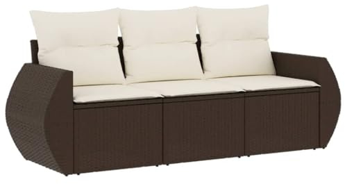 vidaXL Salon de Jardin avec Coussins 3 pcs, Canapés de Patio, Ensemble de Meubles, Mobilier de Terrasse Extérieur, Marron Résine Tressée