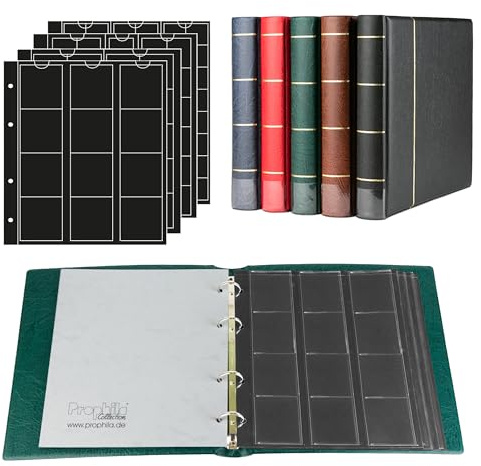 Prophila Collection myntalbum med 4 fodral (svarta mellanblad) för 110 mynt grön