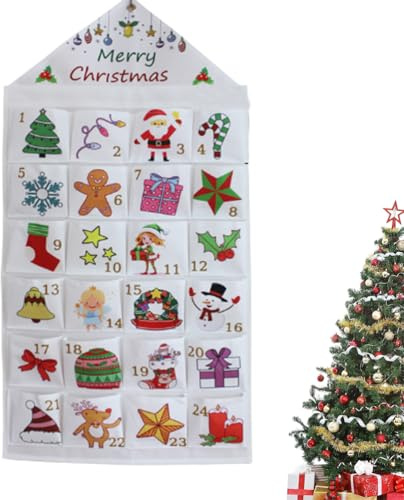 Calendrier de Noël à Remplir en Tissu avec 24 Sacs en Tissu Calendrier de l'Avent à Remplir, Réutilisable, Calendrier de l'Avent à Suspendre Décoration de Noël Cadeaux de fête