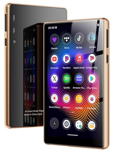128GB MP3 Player with Bluetooth and WiFi，Music Video Player with Spotify Pandora,Amazon Music, 5 Touch Screen Android MP4 MP3 Player for Kids with Audible, YouTube, Spotify Kids,up to 256GB (Gold)