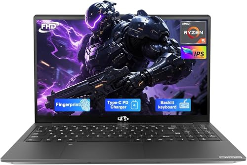 NIMO 15.6'' IPS FHD-Laptop, 8GB RAM 256GB SSD AMD Ryzen 5(Beat i5-1135G7, 4 Cores Up to 3.7GHz) Student Computer with 2 Years Warranty, 65W Type-C, Fingerprint, Backlit Keyboard, 180°Viewing