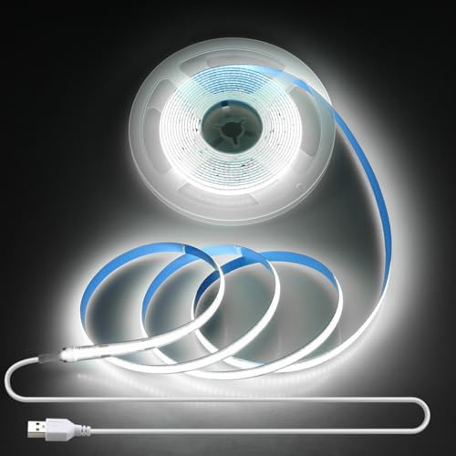 Aclorol COB LED-remsa USB 3M kall vit flexibel TV LED-belysning 320 lysdioder/M hög densitet ljus ljuslist med självhäftande för skåp under köksskåp garderob nattduksbord spegel
