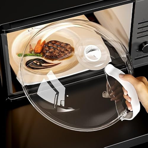 Générique Cloche Micro Onde, Cloche en Verre Imitation, Couvercle Micro Ondes Cour Bol avec poignée, 26 x 26 x 10 CM, Trous de Vapeur réglables, Couvercle Parfait pour Les Petits et Grands Micro-Onde