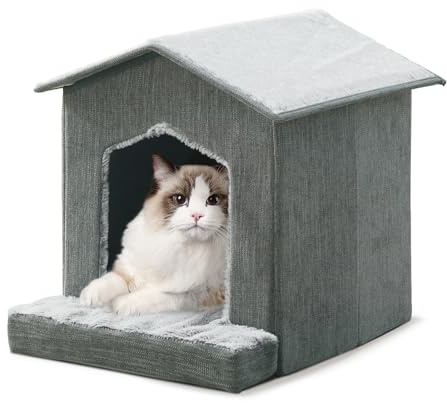 DEBANG HOME Cat Beds for Indoor Cats,Cat Houses,Cat Cave with Orthopedic Cushion,Foldable Cat Condos,Hideaway,Shelter,Gray Cat Tent for Small Dogs and Rabbit,Squirrel