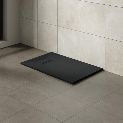 Aquariss SMC Anti Slip Rectangular 1000 x 700 mm Wetroom Shower Tray Black | Slate Effect Shower Tray, Slimline, Bathroom Wet Room Shower Cubicle Base, for Walk In Shower Door, Durable