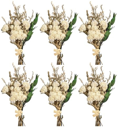 6 Ramos de Mini Flores secas: Ramo de Flores secas Naturales Blancas, Hierba del Amor, paniculata, Flores secas prensadas para jarrón, pequeñas Flores Artificiales Decorativas