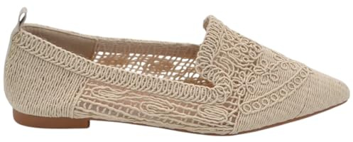 Malu Shoes Ballerina Donna Beige in Tessuto Lavorato a Maglia con Punta Affusolata e Suola in Gomma Tacco Piatto (39 EU)