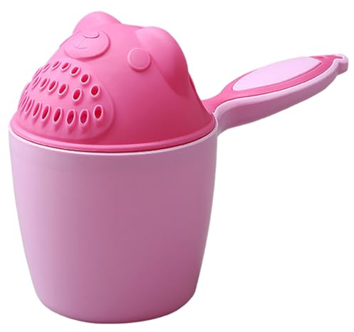 Taza de enjuague para baño de bebé con diseño de oso de dibujos animados con asa, cuchara de agua de enjuague multiusos para proteger los ojos de los niños pequeños