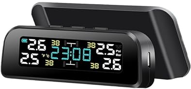 JIASHUNHE Tpms Sistema Universal inalámbrico de Control presión neumáticos con energía Solar, Reloj, Pantalla y 4 sensores externos(External Sensor)