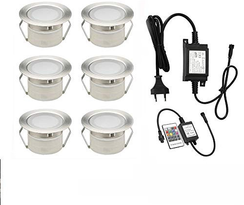 6x Spot Encastrable Exterieur DC12V Ø45mm 1W IP67 RGB Spot Led Extérieur Encastrable spot led couleur pour Terrasse Enterré Plafonnier LED Lampe à encastrer au sol pour l'extérieur