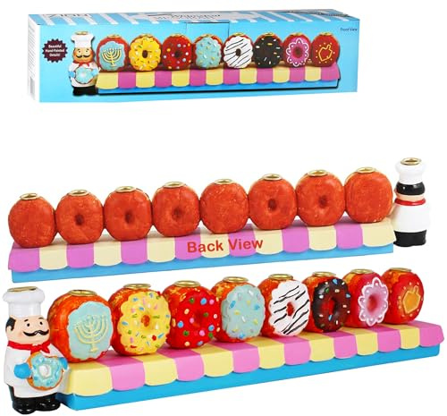 Zion Judiaca Doughnuts Menorah for Children Candle Menorah Hand-Painted Chanukah Sofganiyot Chanukiah for Kids Fits Standard Hanukkah Candles Collectible Chanukiyas
